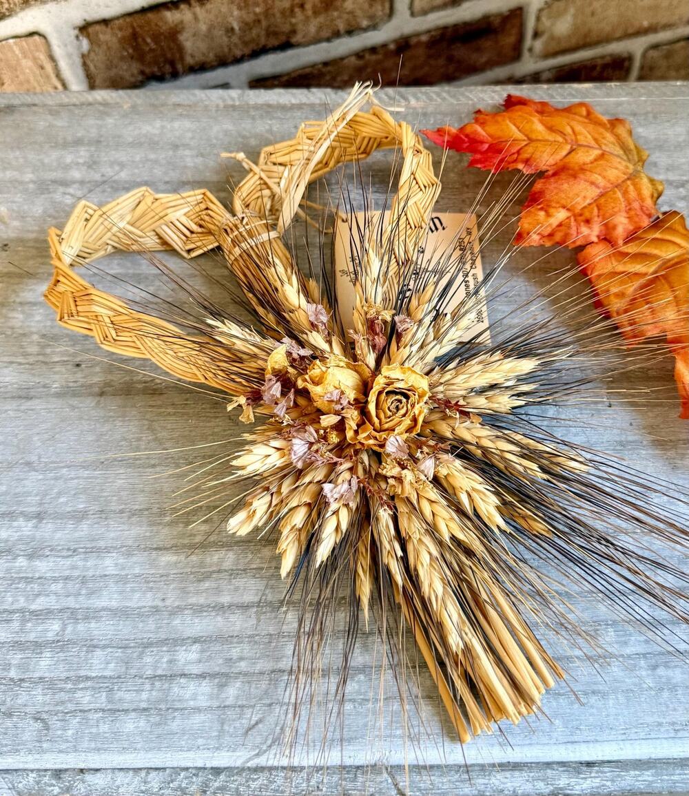 Vintage Dried Wheat Sheaf Wall Hanging | Handmade Straw Flower Harvest Swag